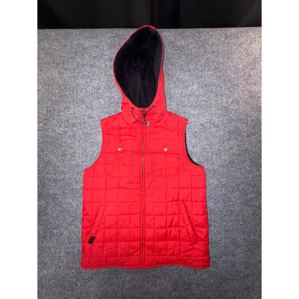 Lauren Ralph Lauren Mens Red Quilted Puffer Vest Fleece Lined Hooded Full Zip
